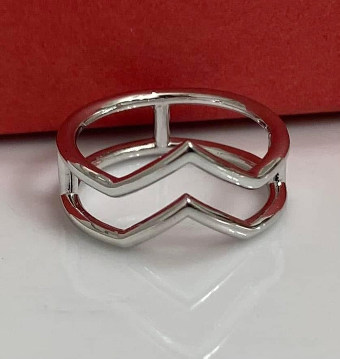 Sterling Silver Double V Statement Ring-SR-10