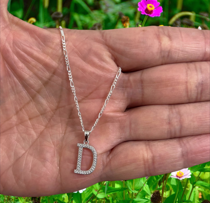Sterling Silver Letter D CZ Necklace-SN-29