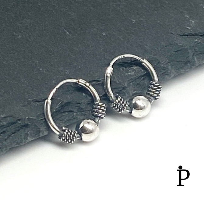 (AP-32) .925 Silver Bali Hoop Earrings