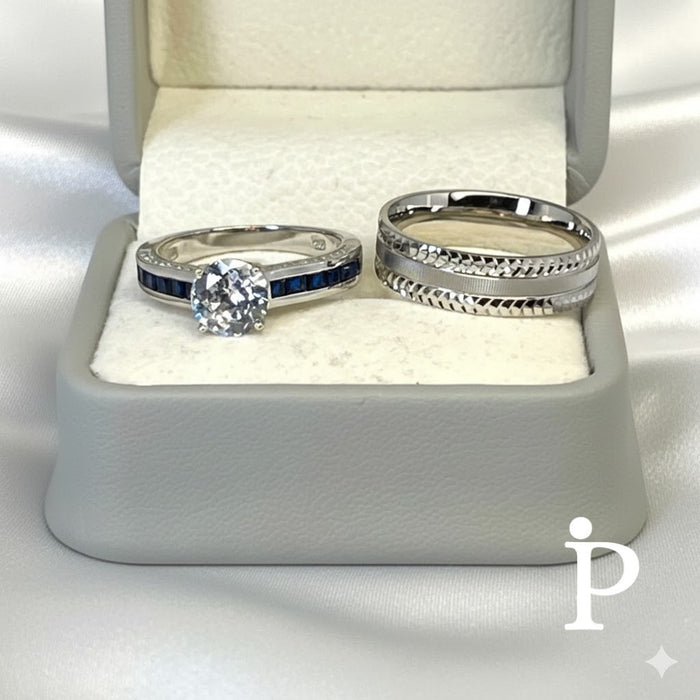 Sterling Silver Trio Wedding Ring Sets-SST-09