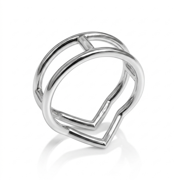Sterling Silver Double V Statement Ring-SR-10