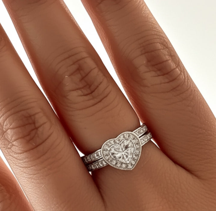 Sterling Silver Herringbone Wedding CZ Rings -ER-92