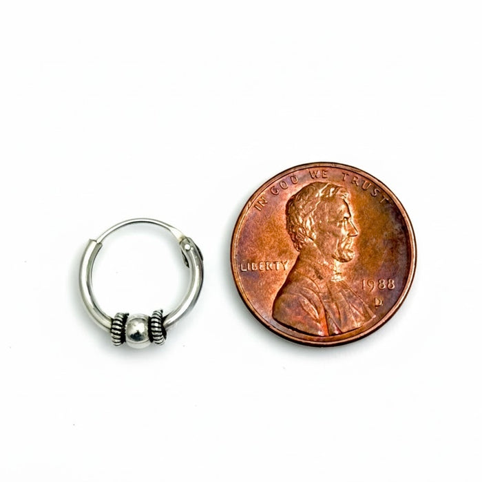 Sterling Silver 3.5mm x 13mm Bali Hoop Earring-SET-54