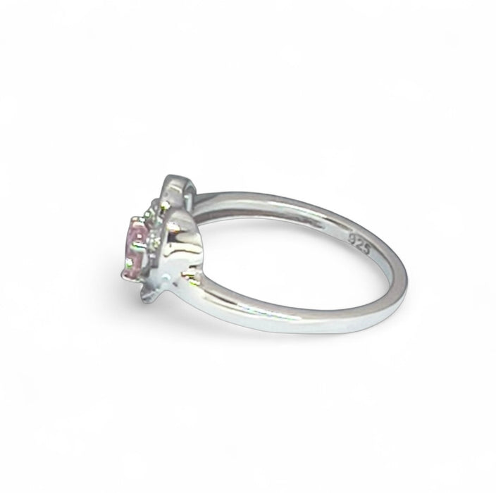 Sterling Silver Precious Heart Pink CZ Ring-AE-64