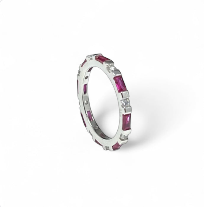 Sterling Silver Stackable Ruby Baguette CZ Ring-CL-21