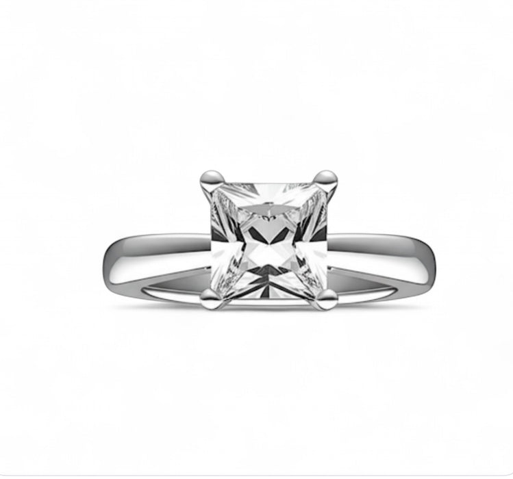 Sterling Silver Solitaire Princess Cut CZ Ring-ER-72