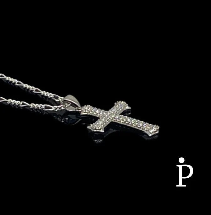 Sterling Silver Cross CZ Pendant Necklace-SN-96