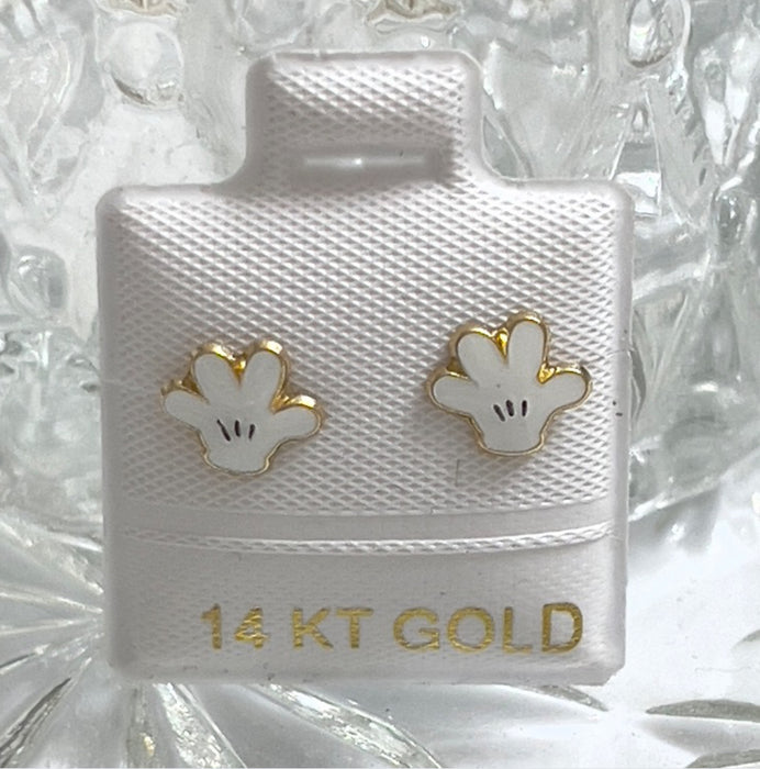 14 K White Enamel Gloves Screw Back Earrings-GE-17