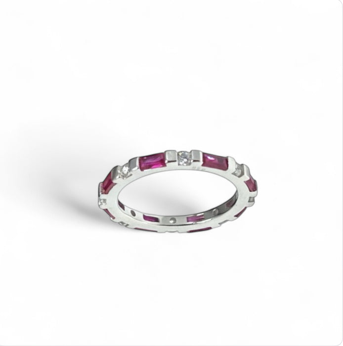 Sterling Silver Stackable Ruby Baguette CZ Ring-CL-21