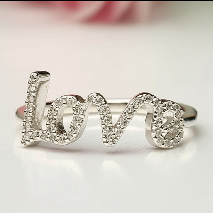 Sterling Silver Love Clear CZ Ring-AE-50