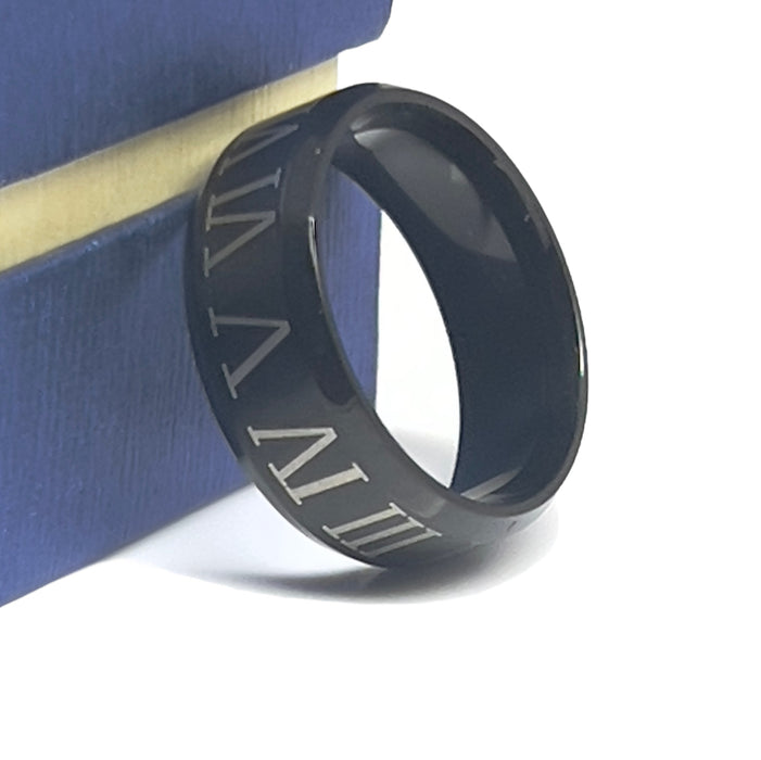 Stainless Steel 6mm Roman Numerals Ring -CS-33