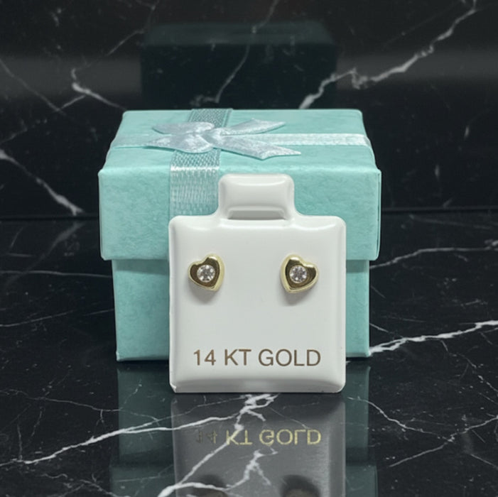 14K Yellow Gold Heart Stud Earrings with Secure Screw Backs-GE-25