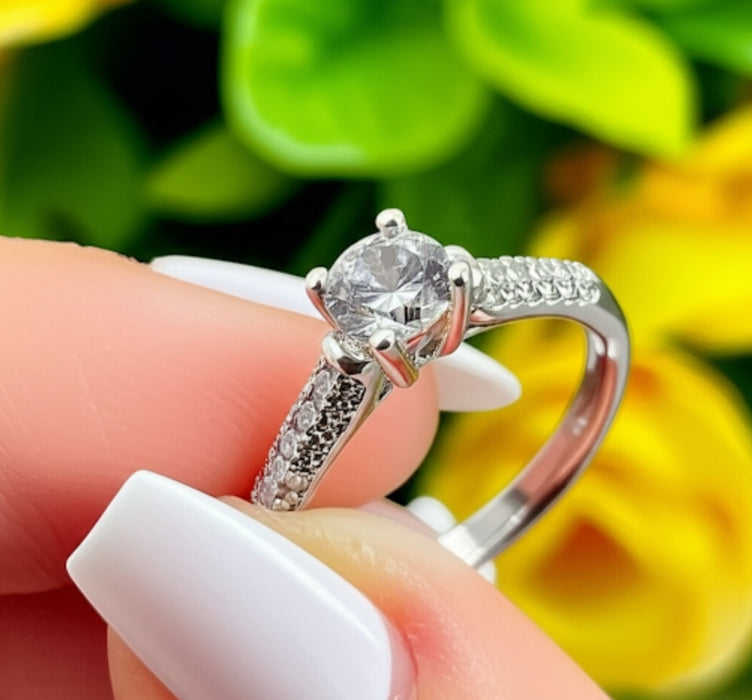 Sterling Silver Round Cut Engagement CZ Ring-ER-69