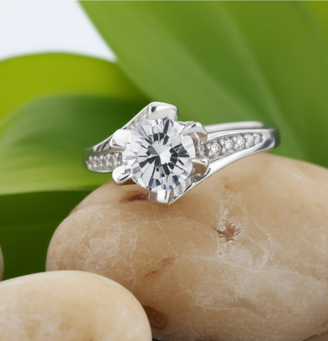 Sterling Silver Round Cut CZ Ring-ER-42