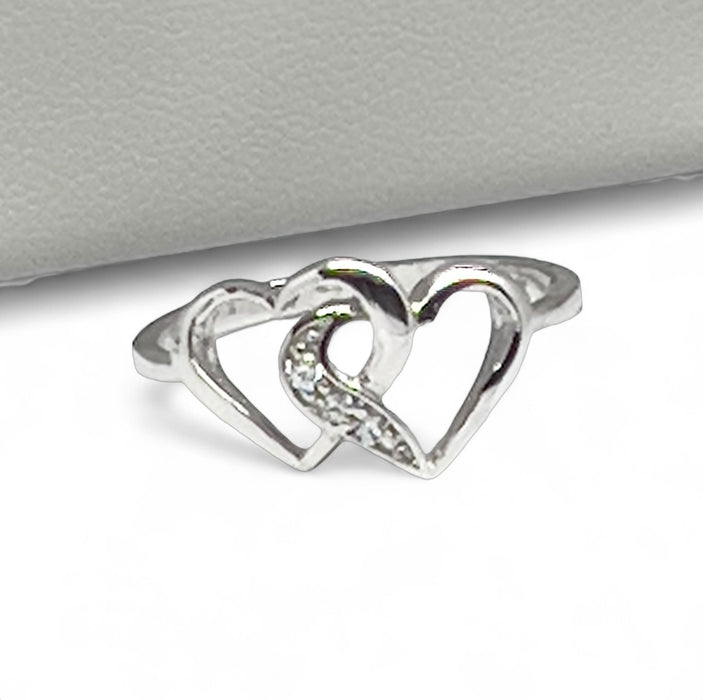 Sterling Silver Double Heart CZ Ring-AE-11