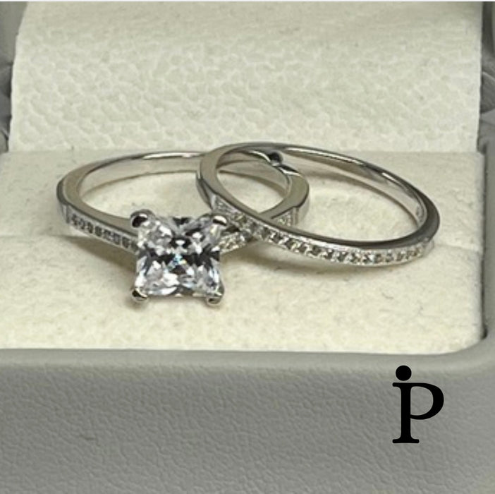 Sterling Silver 2-piece Engagement Set CZ Ring-ER-145