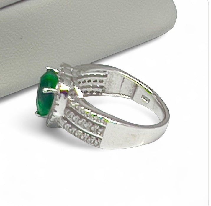 Sterling Silver Emerald Heart CZ Ring-AE-29