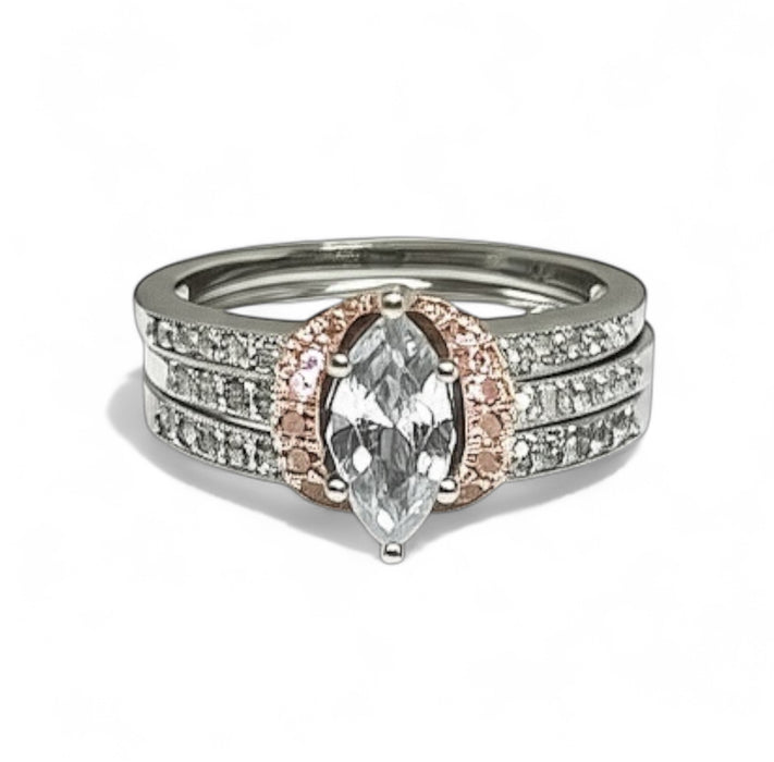 Sterling Silver Two-tone Marquise CZ Engagement Ring-ER-149