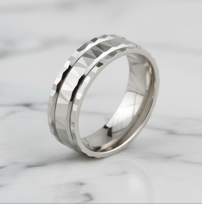 Sterling Silver Diamond Cut Pattern Wedding Band Ring-SW-16