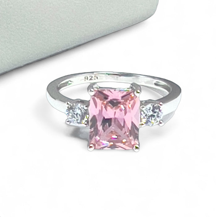 Sterling Silver Pink CZ Ring-AE-104