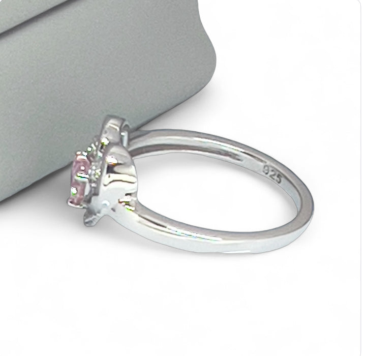 Sterling Silver Precious Heart Pink CZ Ring-AE-64