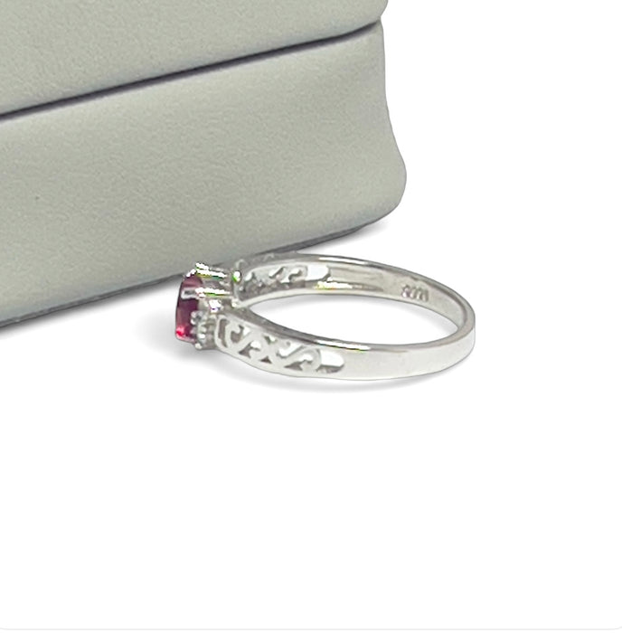 Sterling Silver Filigree Heart Promise Ring with Simulated Ruby-AE-115