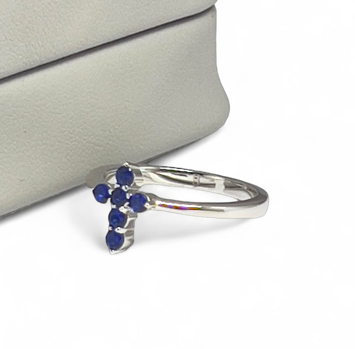 Sterling Silver Cross Blue CZ Ring-AE-85