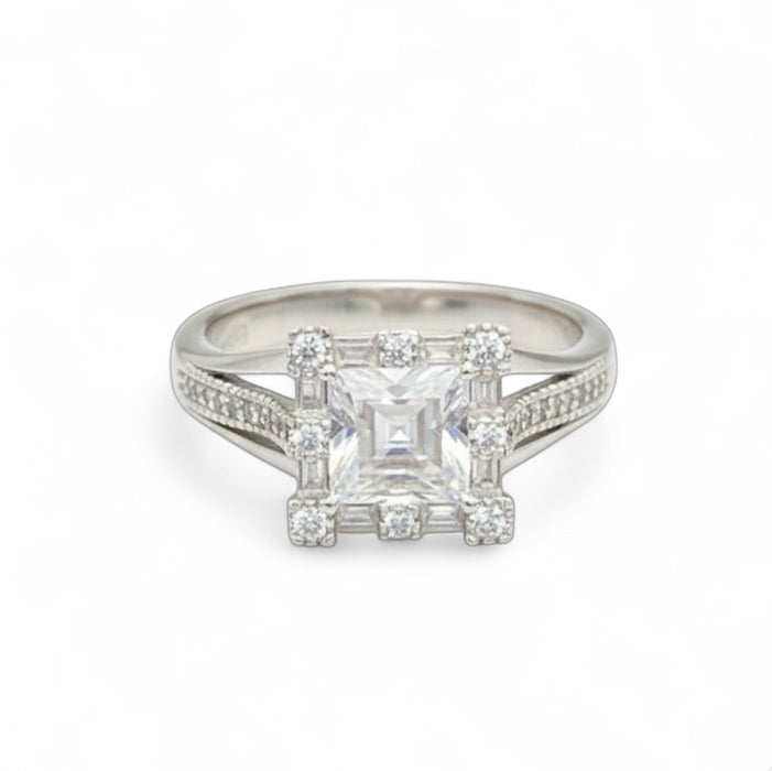 Sterling Silver Asscher-Cut CZ Engagement Ring -ER-176