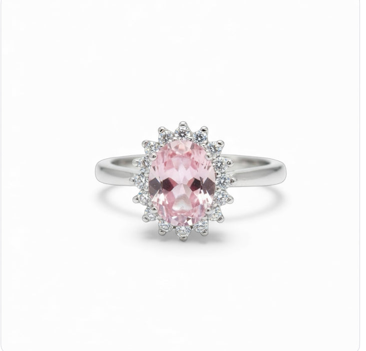 Sterling Silver Pink Oval CZ Ring-AE-61