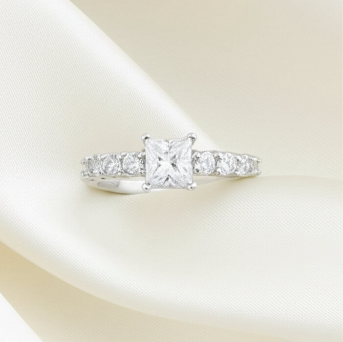 Sterling Silver Princess Cut CZ Engagement Ring -ER-63