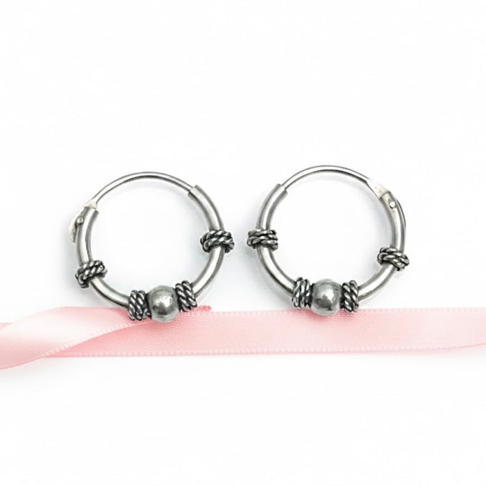 Sterling Silver 3mm x 12 mm Bali Hoop Earring-SET-50