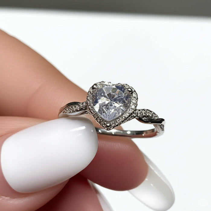 Sterling Silver Heart-Shaped Halo Engagement Ring-ER-113