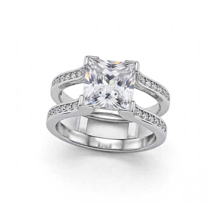 Sterling Silver Princess-Cut 2-Piece CZ Engagement Ring-ER-107