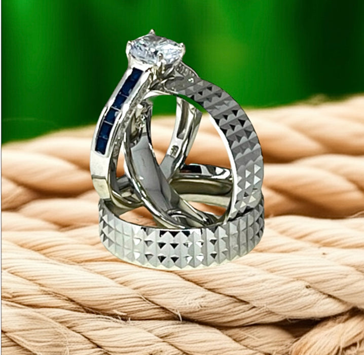 Sterling Silver Trio Wedding Ring Sets-SST-08