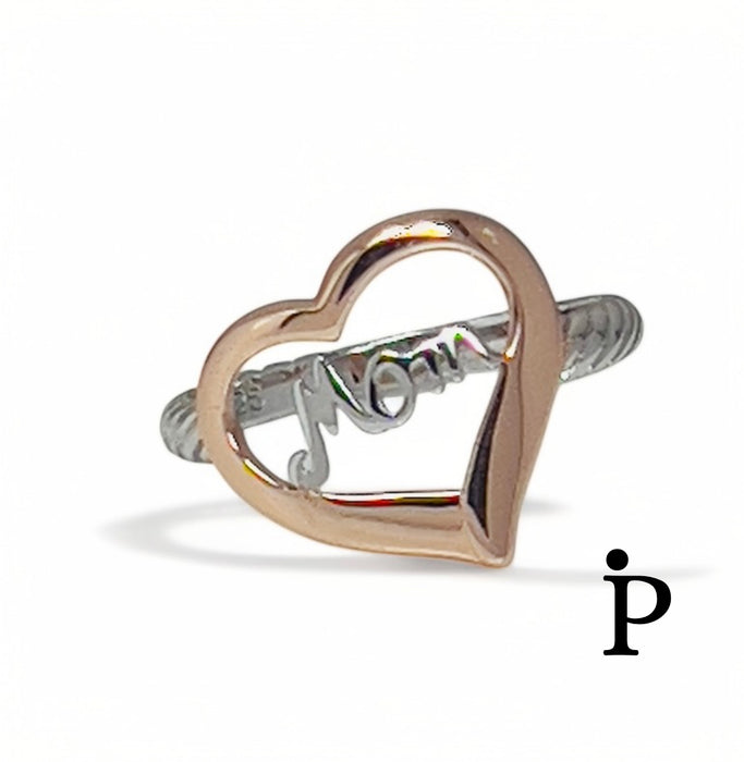 Sterling Silver Mom Two-Tone Heart Ring-SR-24