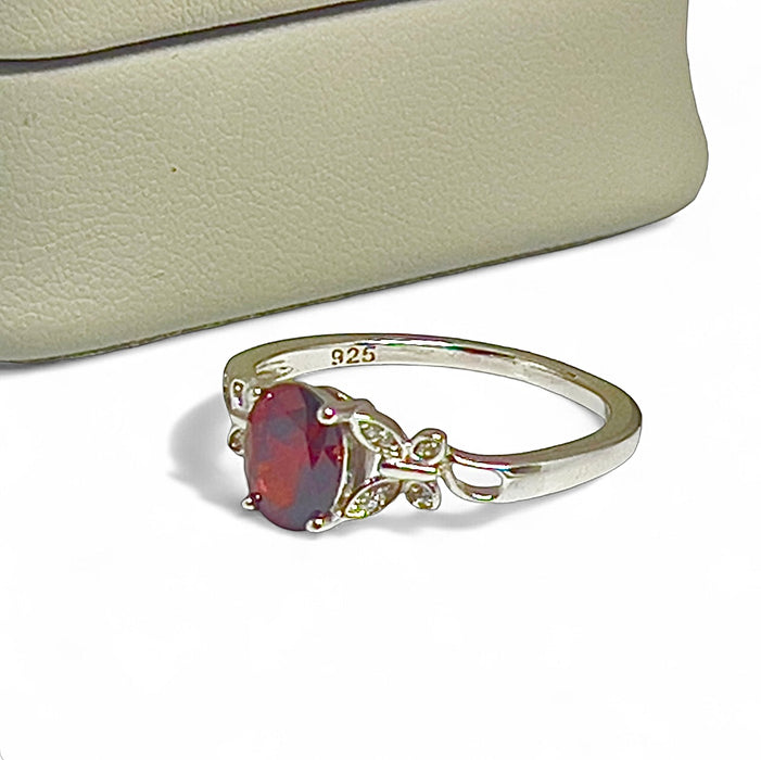 Sterling Silver Double Butterfly Dark Garnet Center Stone CZ Ring-AE-78