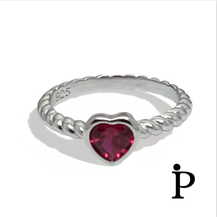 Sterling Silver Heart Ruby CZ Ring-AE-83