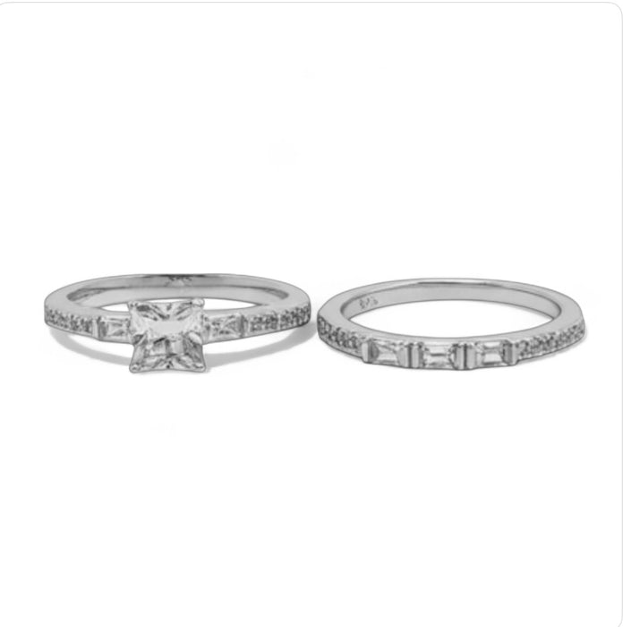 Sterling Silver 2-piece Engagement Set CZ Ring-ER-143