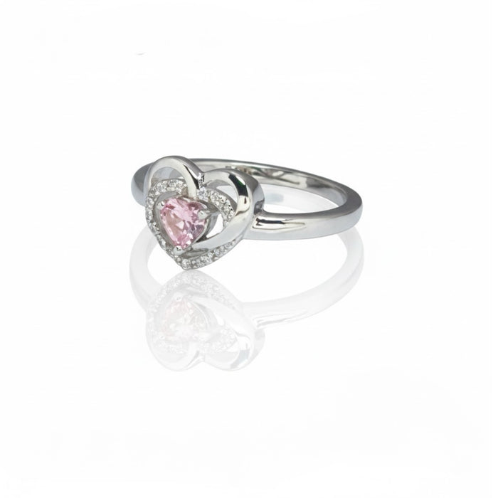 Sterling Silver Precious Heart Pink CZ Ring-AE-64