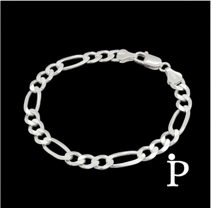 Sterling Silver Figaro Link Chain Bracelet-7.0"-SB-27