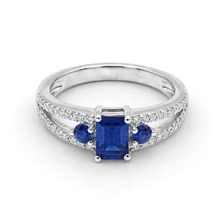 Sterling Silver Radiant Blue CZ Ring Elegance -ER-103