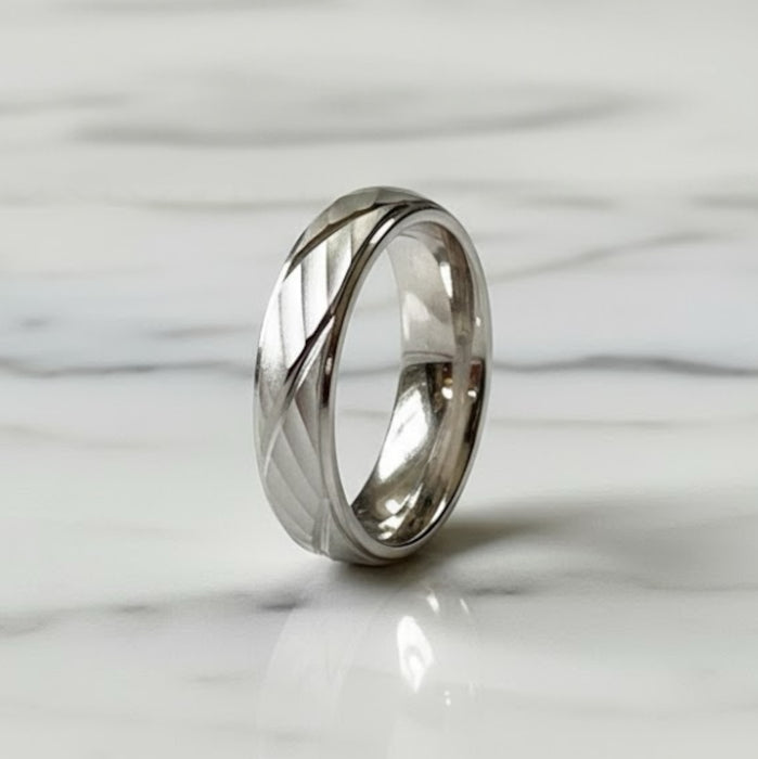 Sterling Silver Diamond Cut Lines Wedding Band Ring-SW-09
