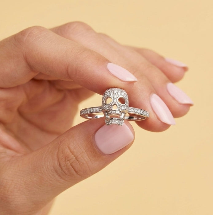 Sterling Silver Skull CZ Ring-AE-59