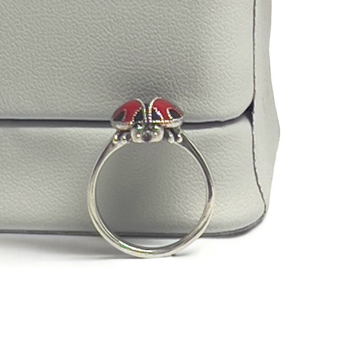 Sterling Silver Black Onyx and Enamel Ladybug Marcasite Ring-AE-46