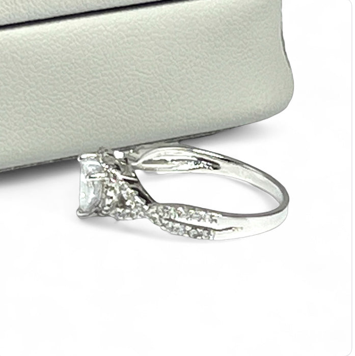 Sterling Silver Heart Halo Twist Clear CZ Ring- ER- 34