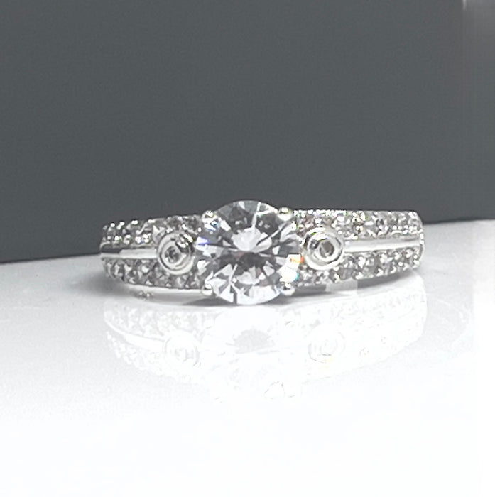 Sterling Silver Clear CZ Round Engagement Ring-CS-05