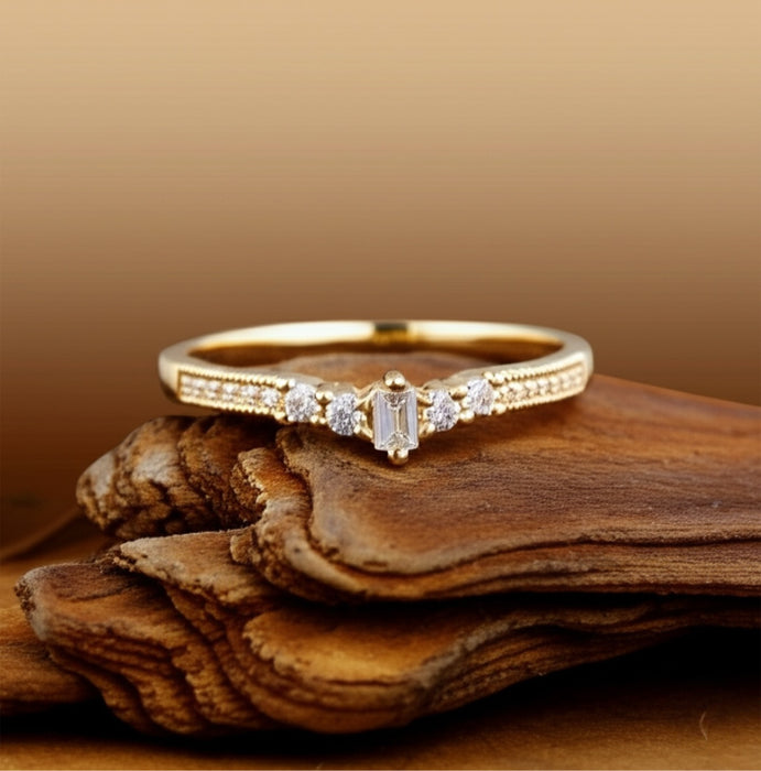 Sterling Silver Yellow Gold Emerald Cut CZ Ring-ER-45