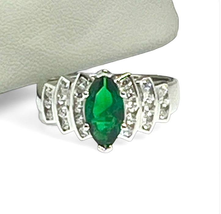 Sterling Silver Marquise Cut Emerald CZ Ring -ER- 26
