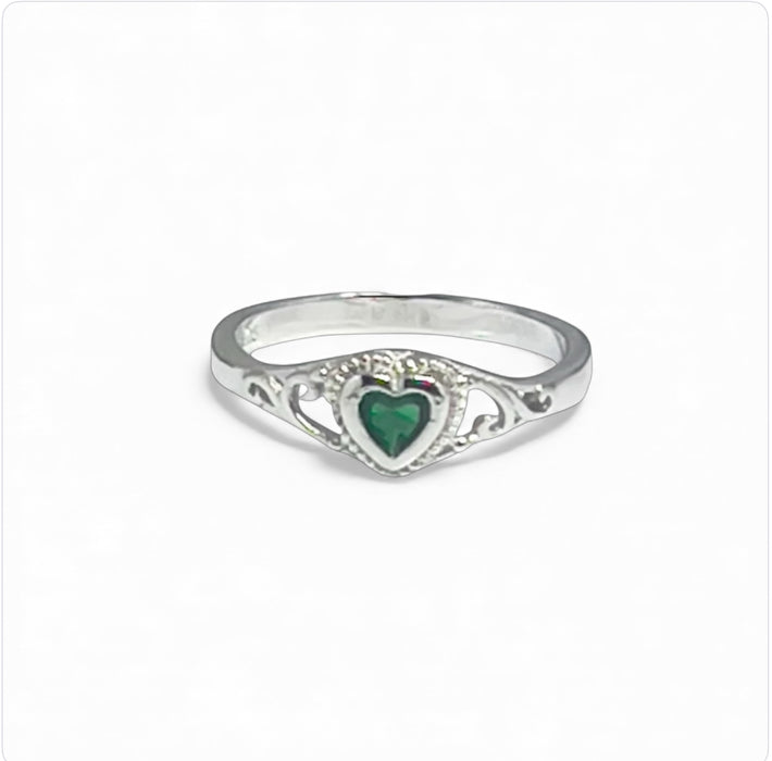 Sterling Silver Emerald Spiral Filigree Ring-AE-103