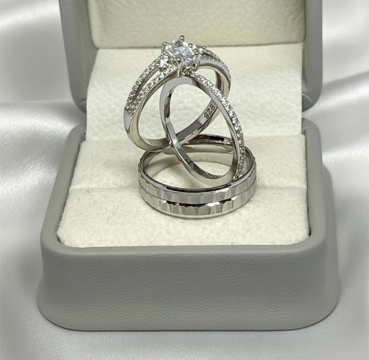 Sterling Silver Trio Wedding Ring Sets-SST-01